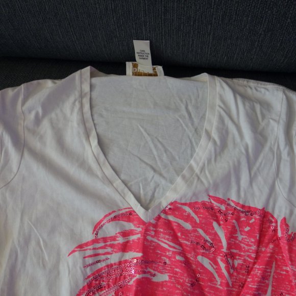 Diesel White V-Neck T-Shirt with Pink Only the Brave Design Size S - Picture 5 of 15